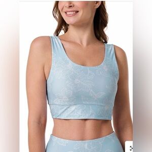 NWT Coolibar Bikini Swim Crop Top UPF 50+ Skyride Perfect Peony Light Blue XXL